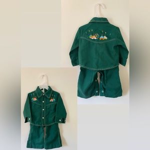 Vintage Green Western Circus Embroidered Two-Piece Set - approx 12-18mo